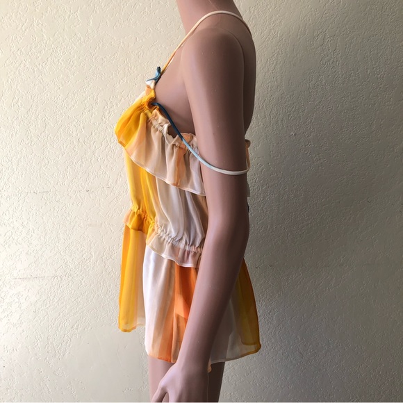 H&M Women’s Size 8 Multicolored Blouse Elastic Chiffon Shirt Spaghetti Straps - Picture 4 of 16